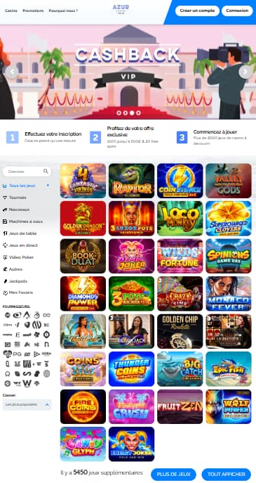 interface utilisateur mobile AZUR CASINO